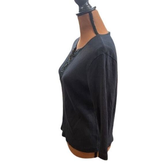 Lauren Ralph Lauren Vintage Lace-Up Ribbed ¾ Sleeve Tee – Size Medium Petite - Picture 3 of 7